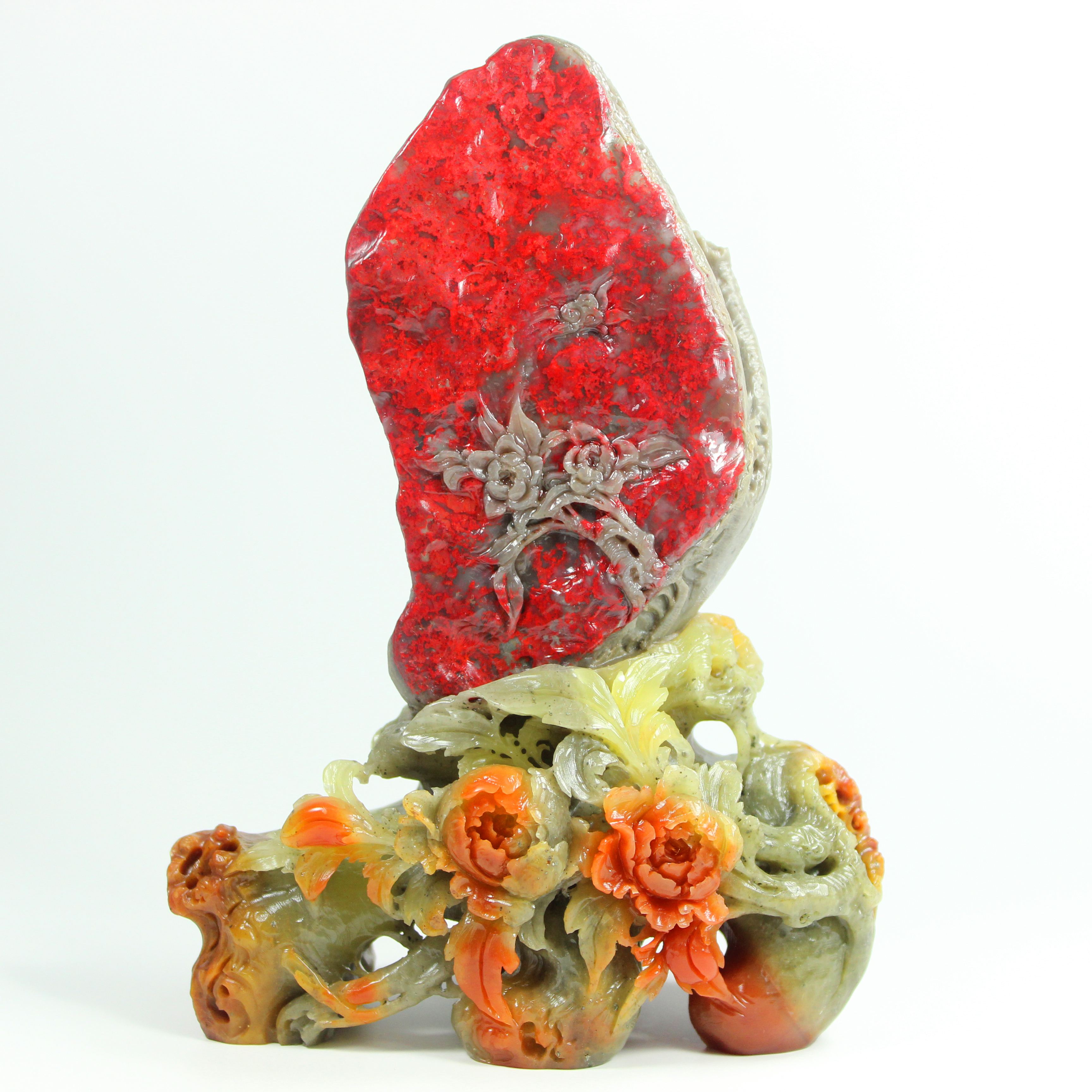 精品昌化满血鸡血石摆件《荣华富贵》