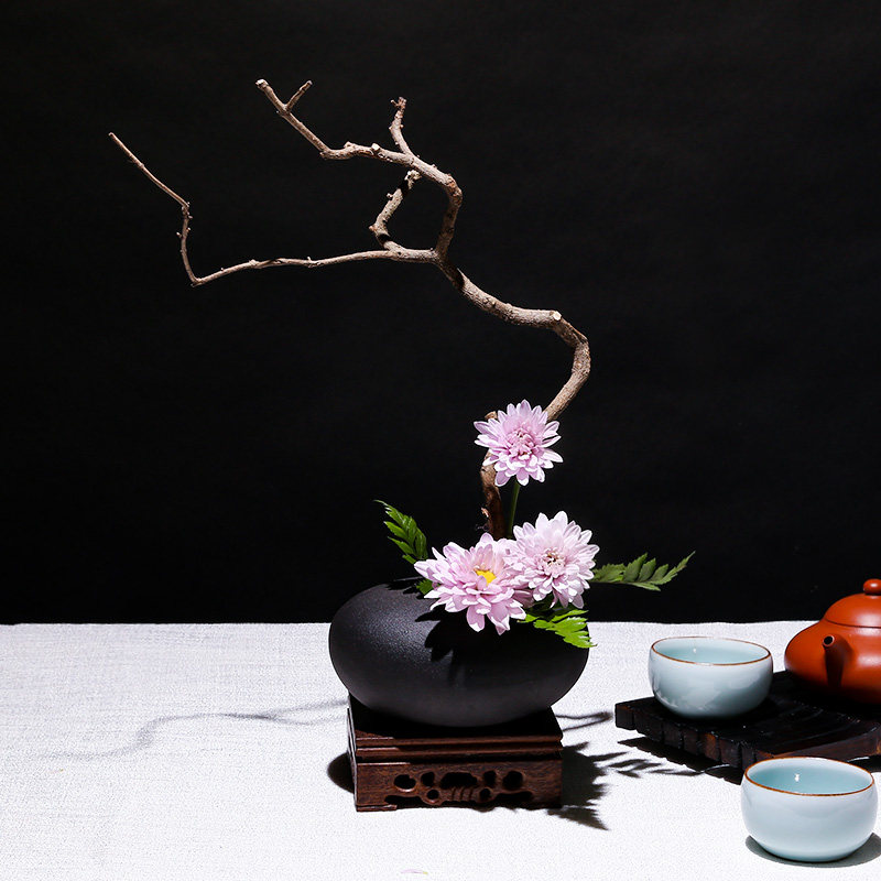 剑山陶瓷中式茶席小花瓶桌面摆件石头花器日式花道禅意器皿小花盆