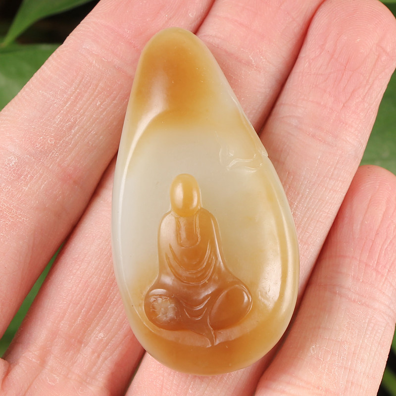 精品 吴春雷玉雕工作室 和田玉糖羊脂白玉 悟道挂件 28克