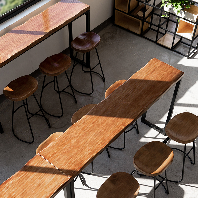 商用铁艺酒吧台长条靠墙高脚窄桌子吧台桌现代简约实木吧桌椅组合