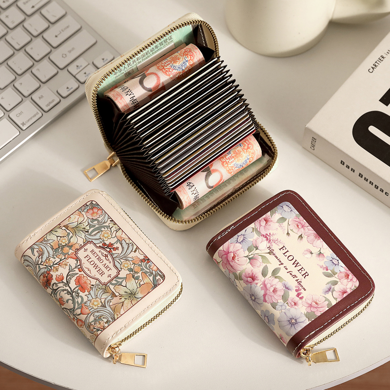 梵高花卉风卡包女小众高级感防消磁卡套多卡位可爱小巧零钱包新款