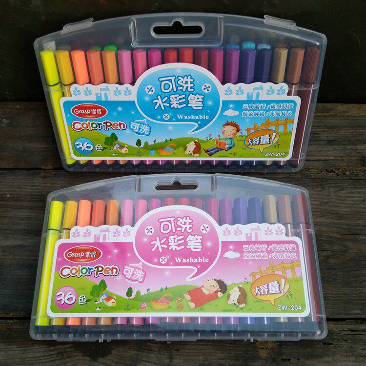 掌握36色204水彩笔可洗大容量三角型笔杆儿童画笔