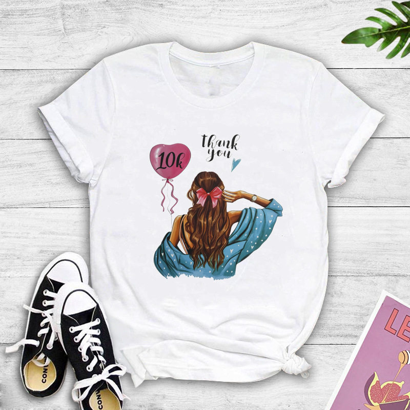 短袖t恤女 潮流女高清背影字母印花t恤女 跨境 休闲时尚 街头潮t图片