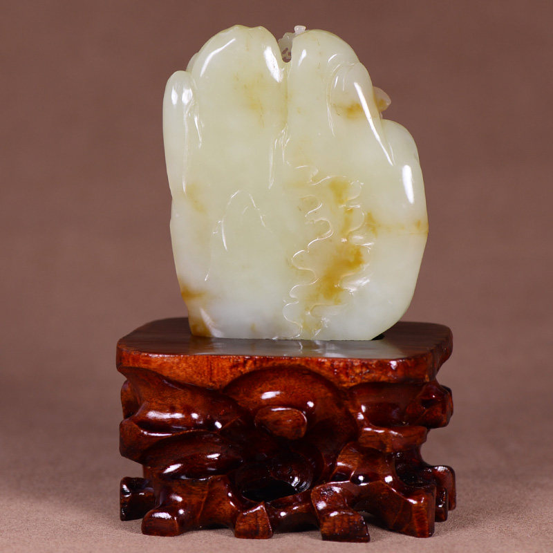 玉雕名家王万洲 和田玉松鹤延年摆件 182克