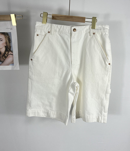 女士外贸TB白色2023夏季新款口袋设计显瘦阔腿五分牛仔短裤