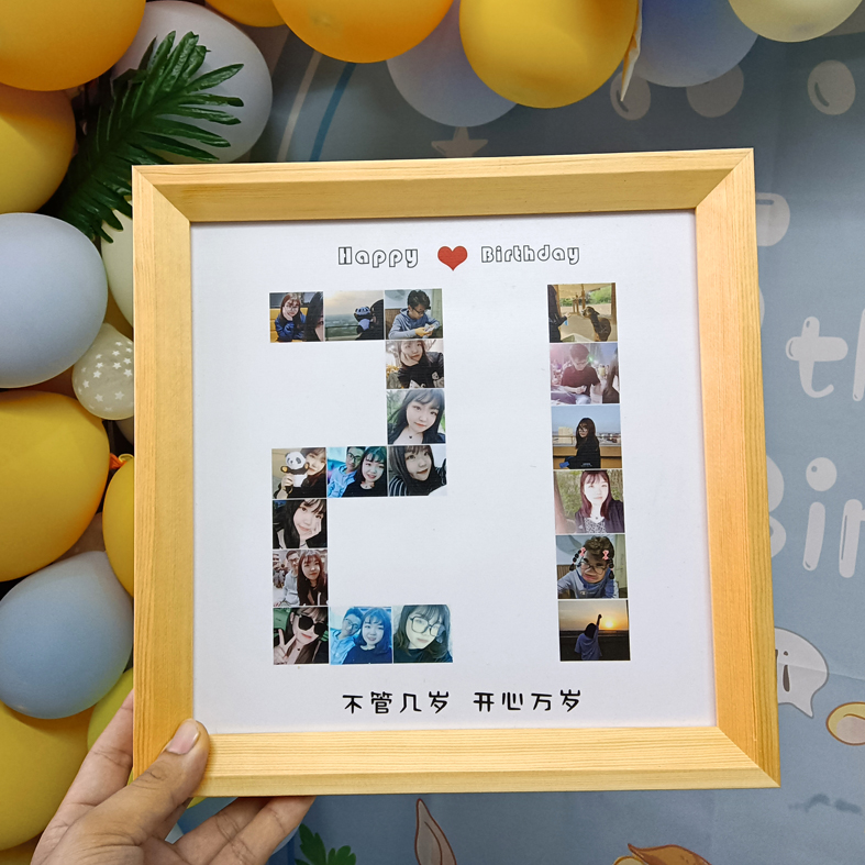 照片定制生日礼物照片拼数字实木相框送男朋友女闺蜜周年男女友