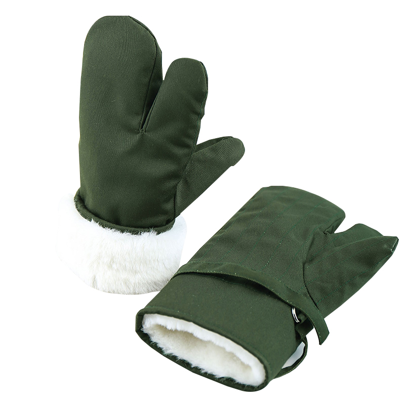 三五指羊毛手套冬季加厚棉防风户外军绿工迷男女寒区羊皮毛一体