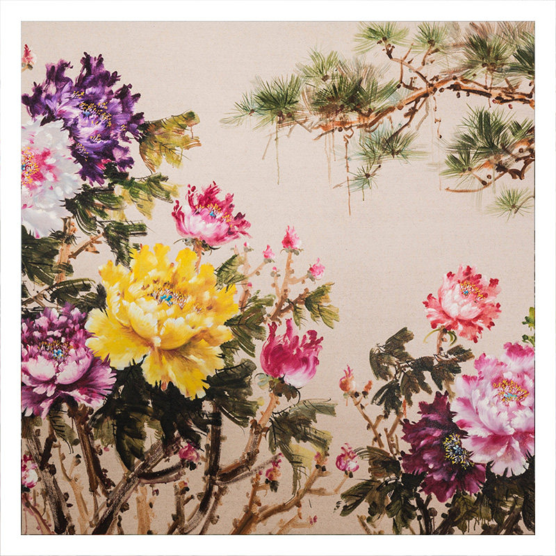 黄骏《大富牡丹图》巨幅布面油画