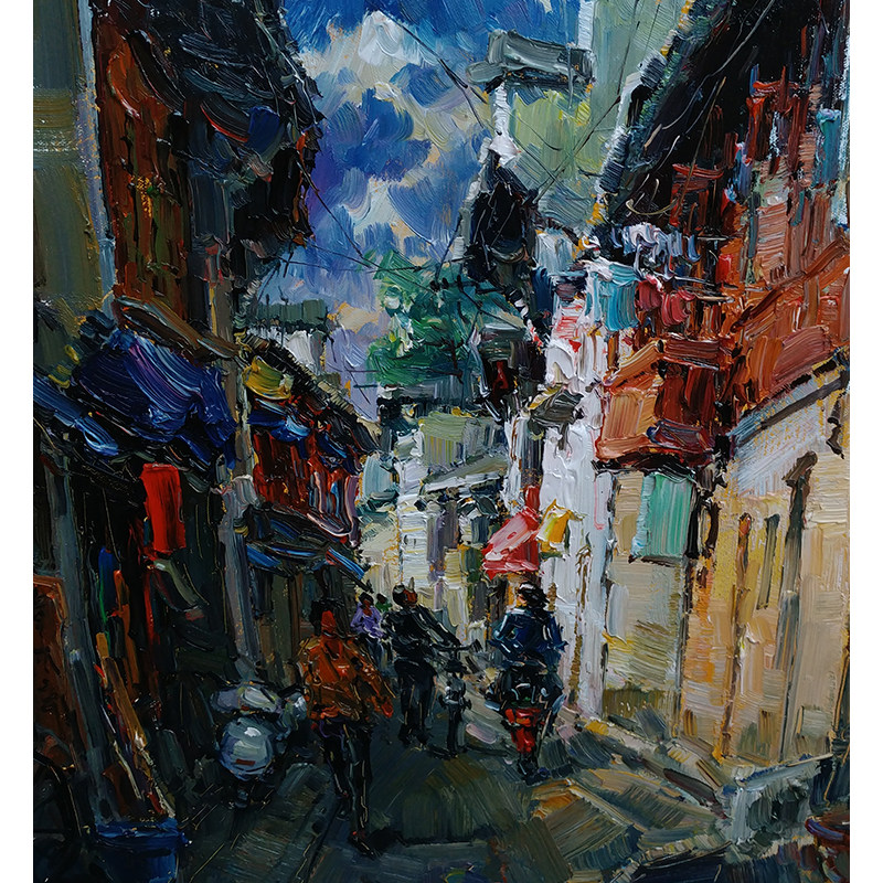 【即刻拍】赵燕亮《徽州古巷》一 布面油画