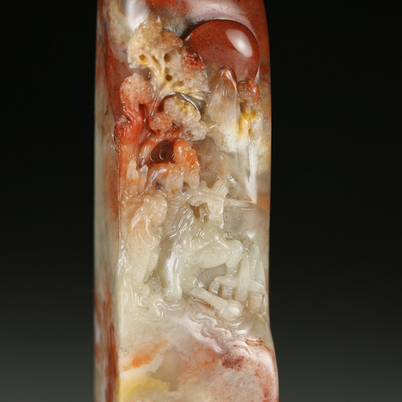 巧色红花老挝冻石 精品【指日高升】大材印章 s2790