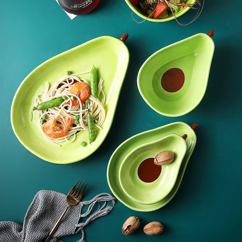 一梵网红牛油果创意盘子可爱陶瓷餐具家用小吃碟牛油果碟子牛排盘