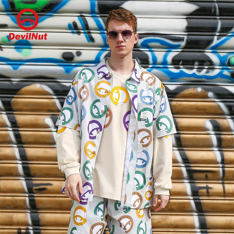 devil nut潮牌 恶魔 夏季新款男女亲子宽松短袖衬衫 商标贴纸 sto