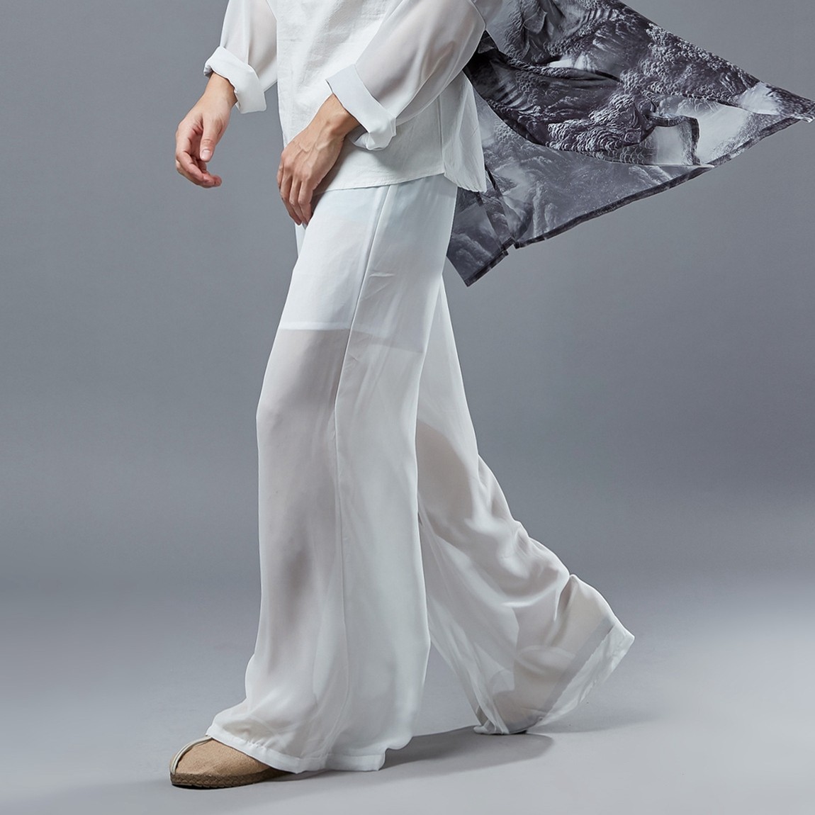 汉服裤子男雪纺阔腿裤白色古风男装裤子古装长裤中国风男裤休闲裤