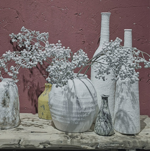 丹麦进口侘寂风陶瓷白色高花瓶样板房售楼处宽口花盆摆件插花器