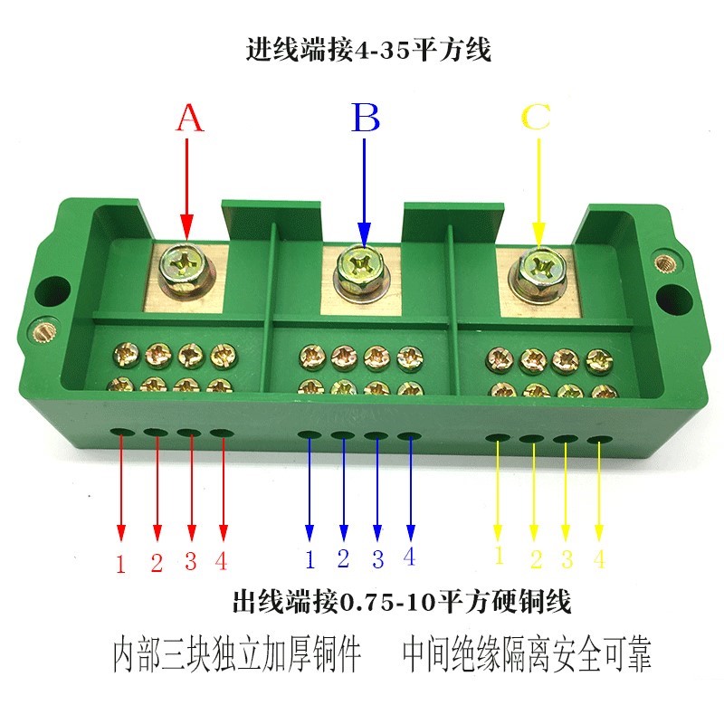 包邮三进十二出接线盒电箱火/零/地线三相380v分线端子电线连接器