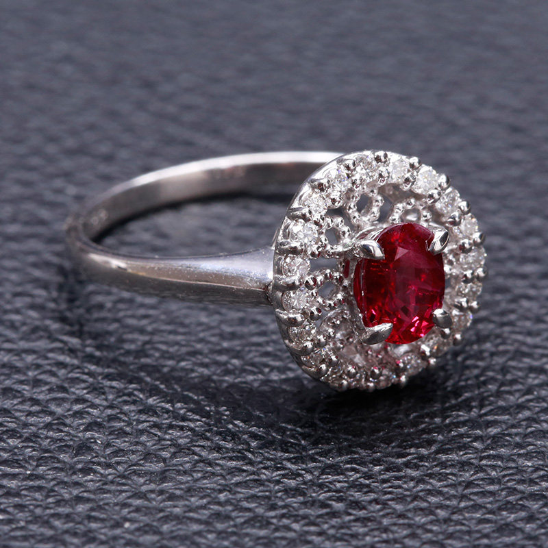 绝当 绝美火彩红宝石戒指配钻0.16ct pt900铂金 和平典当 jd86489