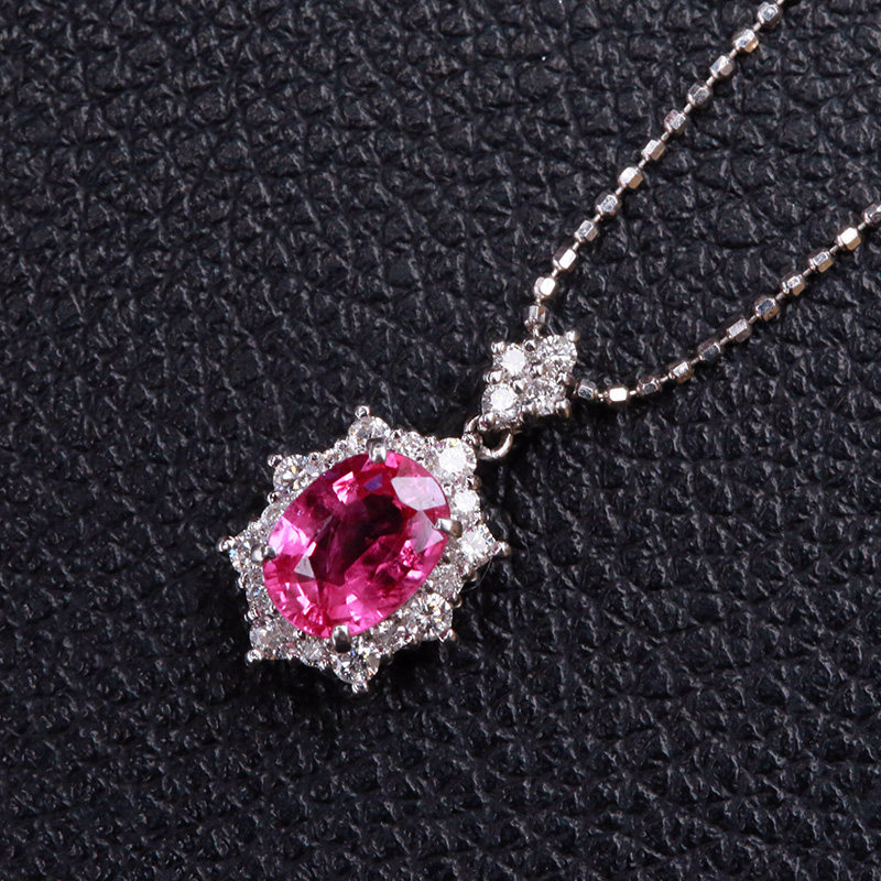 153ct绝美火彩红宝石配钻0.24ct吊坠 pt900铂金 jd48044