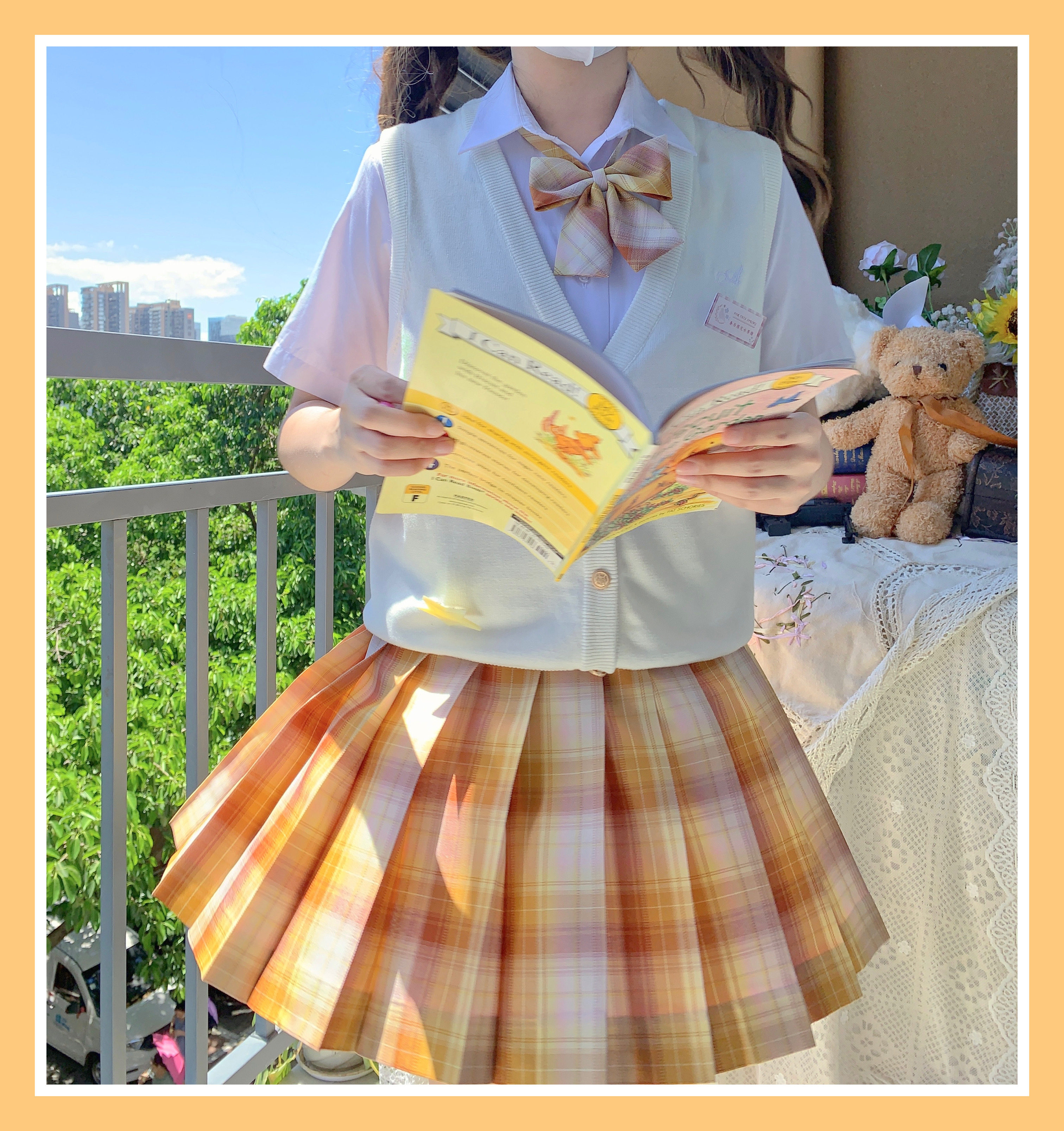 一米六原创【耀】黄格jk正统日系制服裙女秋冬半裙格裙山吹发光格