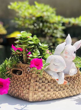 多肉花盆树脂创意卡通可爱大口径宽口长方形兔子动物造型花卉盆栽