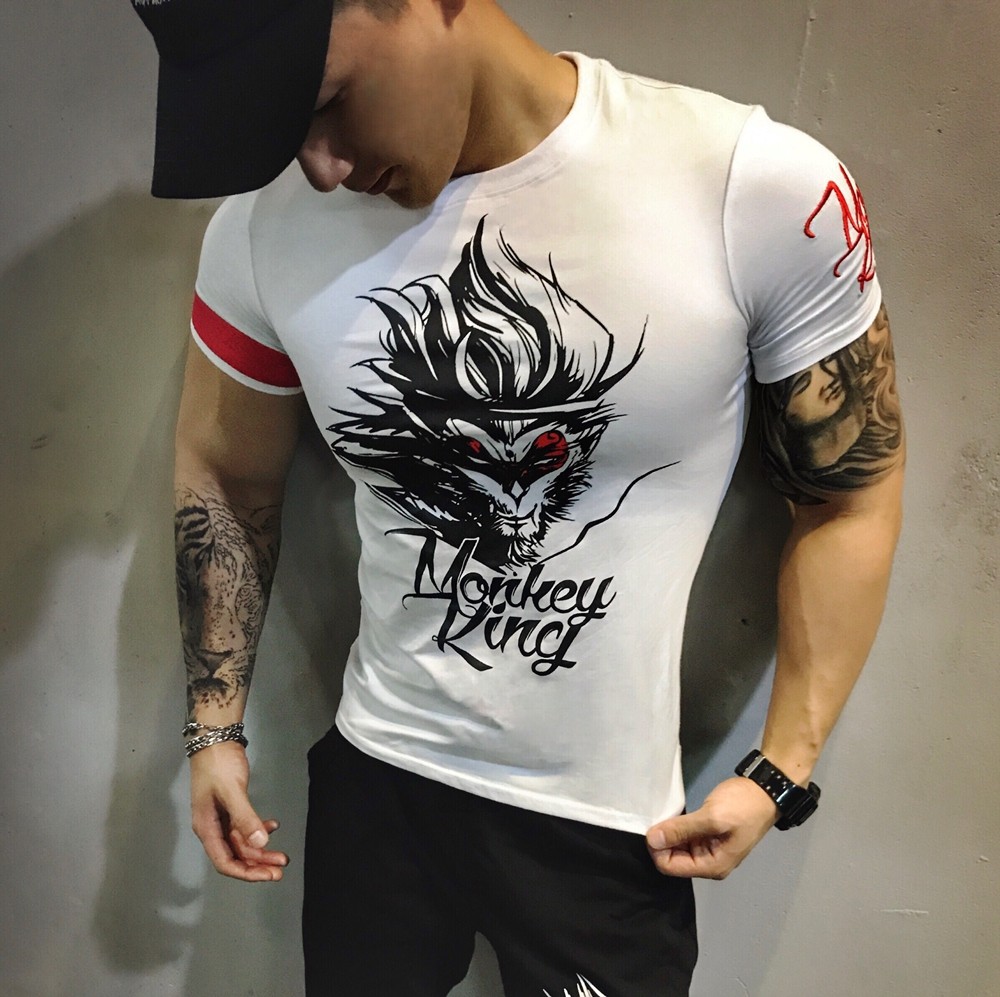 monkeyking猴王品牌经典款刺绣潮流运动休闲圆领修身男女短袖t恤