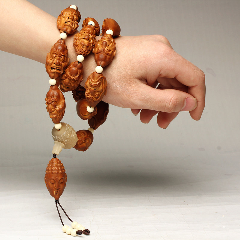 苏州核雕名家于辉《单面罗汉》长串长项链20x34mm