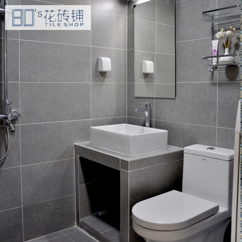 一折卫生间地砖 防滑 耐磨_厨房卫生间瓷砖简约现代灰色仿古砖厨卫