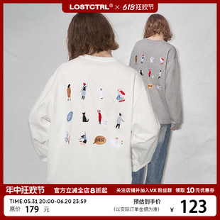 LOSTCTRL「出去玩啊」刺绣束口长袖T恤男女同款宽松圆领早秋上衣