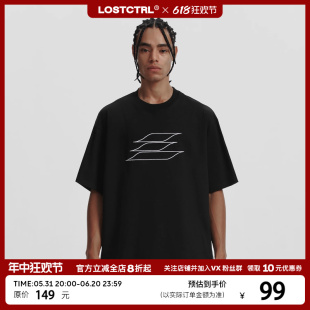 LOSTCTRL描边刺绣logo短袖T恤男夏季宽松纯棉圆领半截袖体恤衫潮