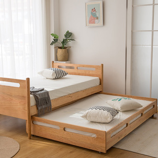 实木儿童床带拖床樱桃木双层床1.2m高低床白橡木一米高低子母床