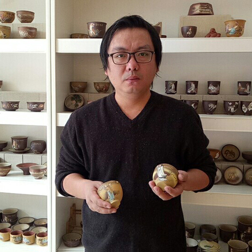 对杯 精致传神【举杯邀明月】段泥和绞泥结合 绘画奇才张小岭