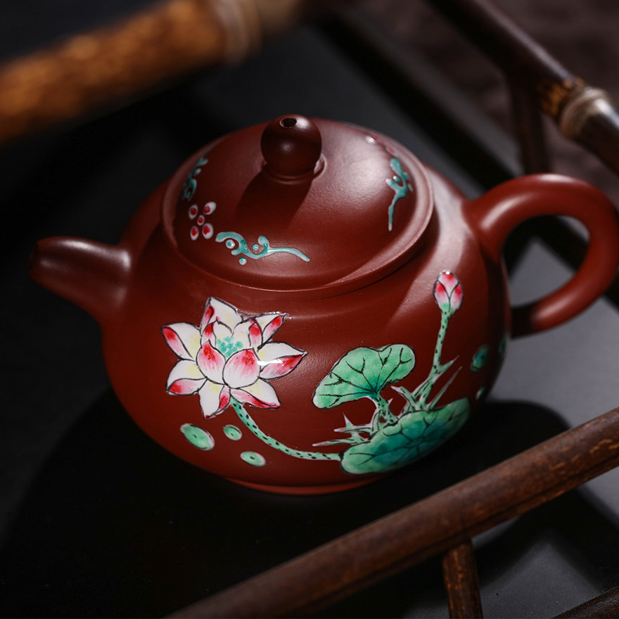 珐琅彩清香紫砂壶 高级工艺美术师