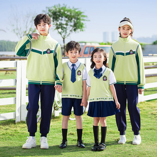 小学生校服春秋款红色运动服三件套夏季纯棉两件套短袖幼儿园园服