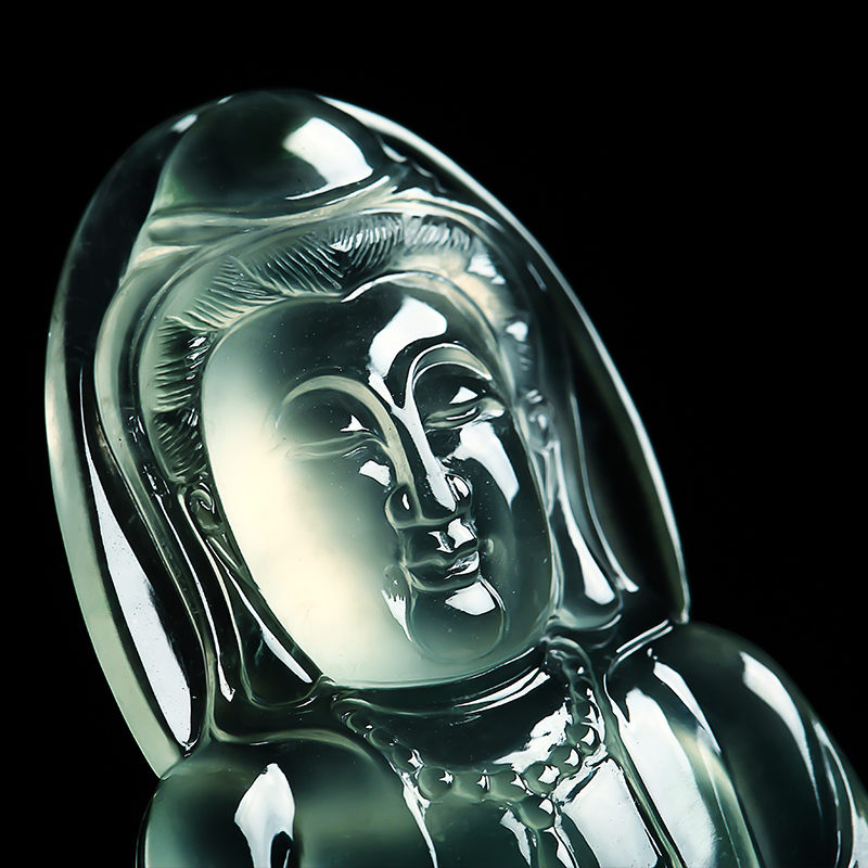 【远离欲念】老坑冰种通透正装翡翠观音挂件 20.47g