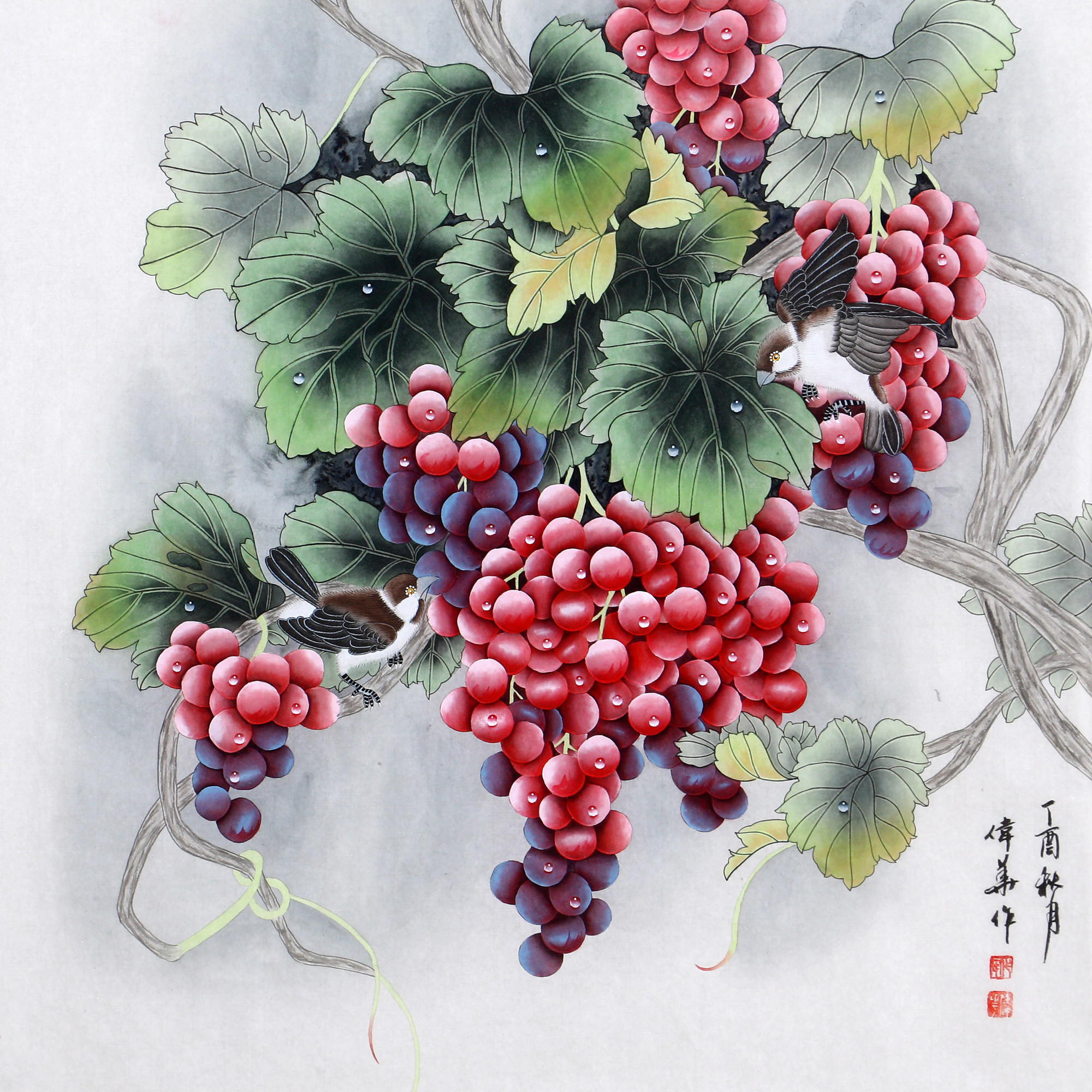 代伟华 《斗方葡萄》中国传统工笔画研究会理事