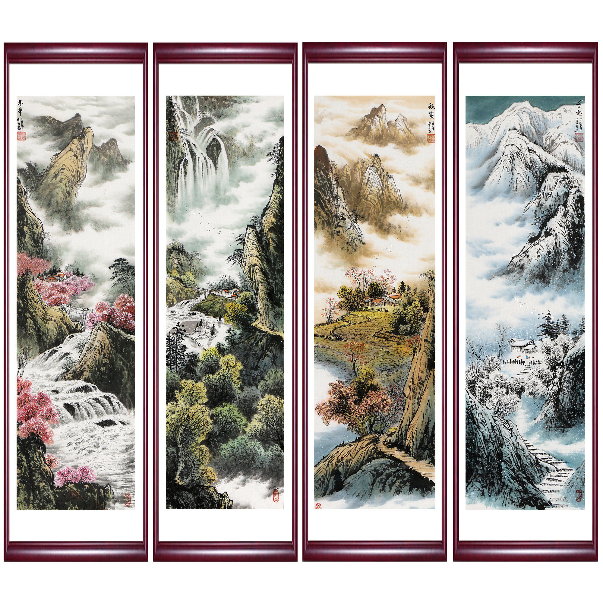 南京艺院 刘勇《春秀秋冬》精品四季山水四条屏