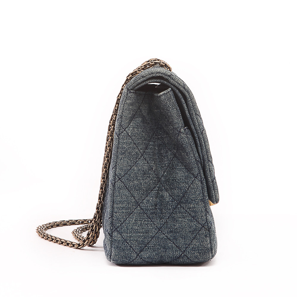 【85新】chanel 2.55 系列蓝色牛仔布手袋 32cm