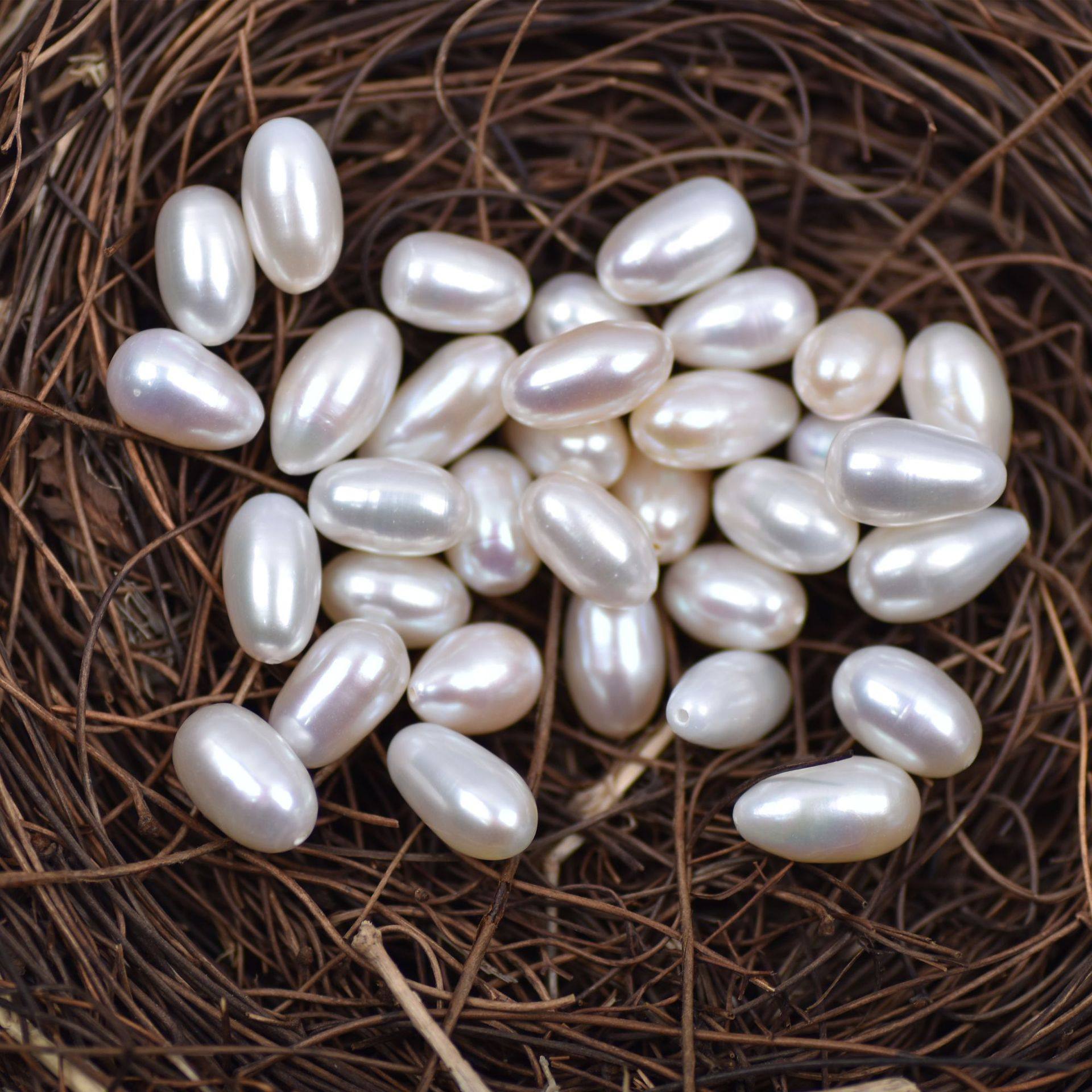 812mm天然淡水水滴米形珍珠米长粒颗粒不褪色项链吊坠耳饰配件