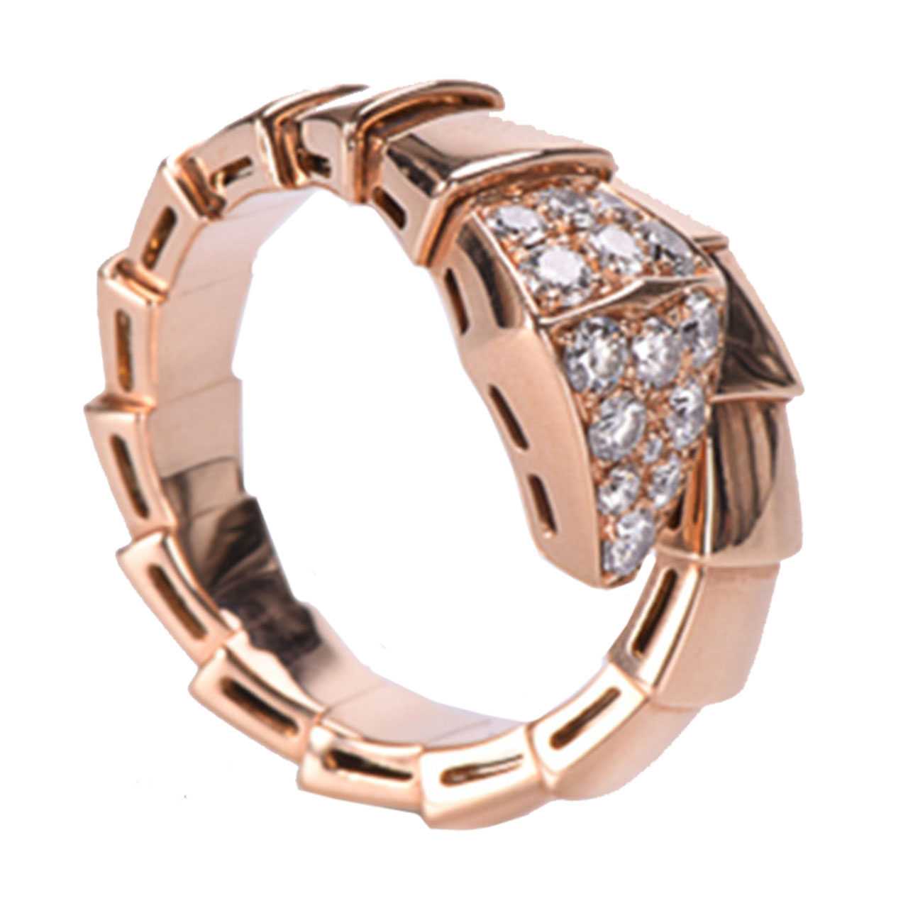 [9.9新]宝格丽bvlgari女士750玫瑰金蛇形蛇头钻戒指53号serpenti