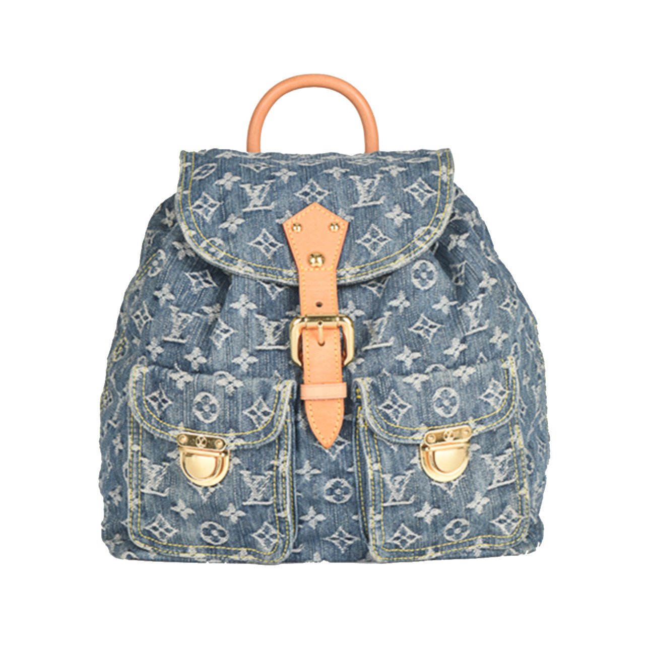 [9.5新]路易威登lv女士蓝色牛仔布双口袋双肩包10008725