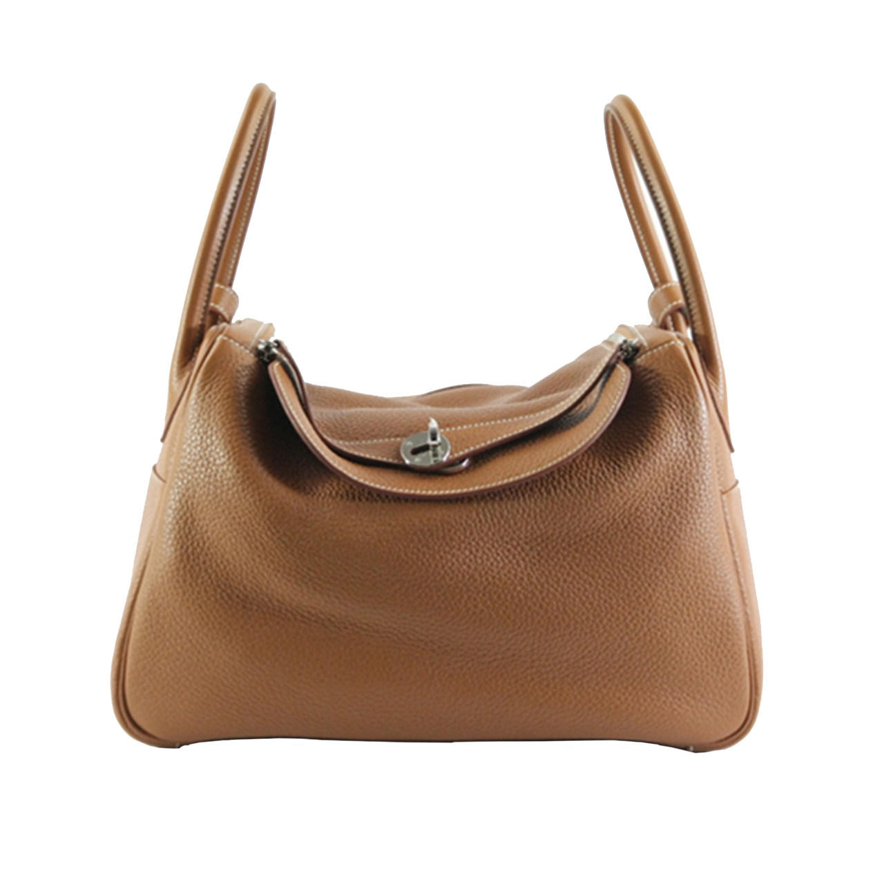 [9.9新]hermes 女士lindy34 棕色tc皮银扣两用包 q刻 b1609110005