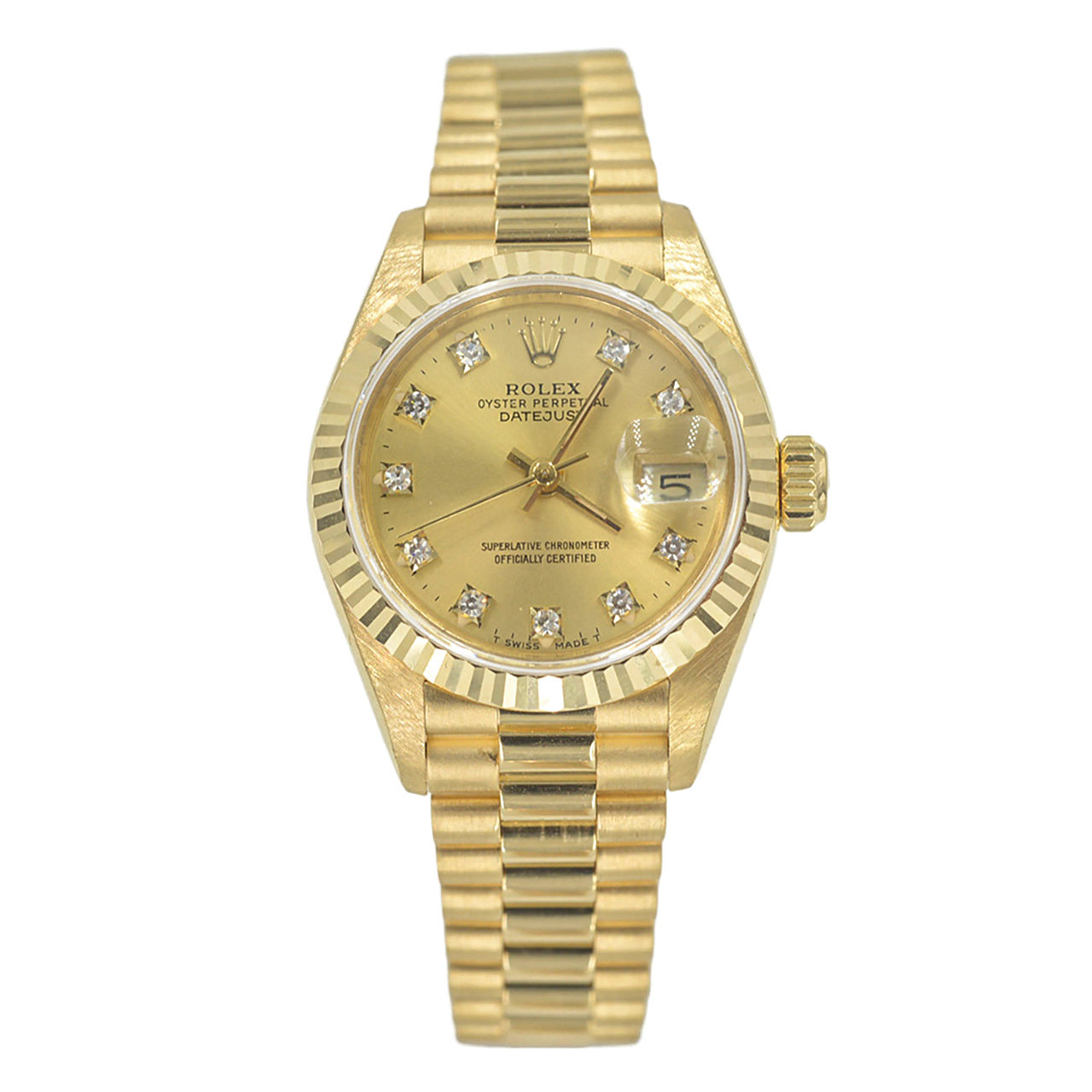 [9新]劳力士自动机械女表日志型系列 黄金镶钻