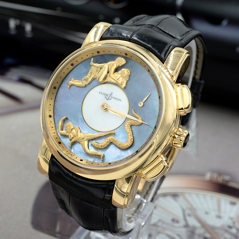 【中古】ulysse nardin/雅典黄金活动春宫人偶自鸣自动机械男表
