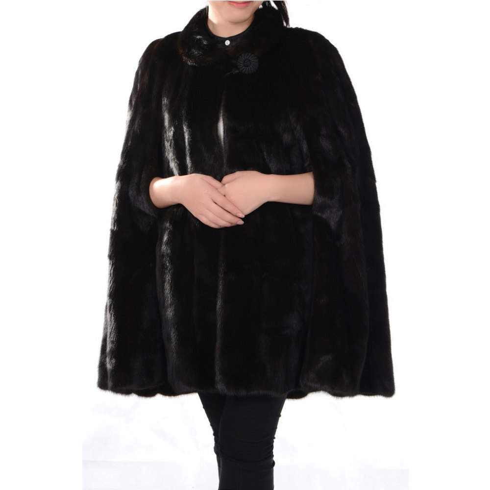 【中古】奢华深棕色貂皮披风