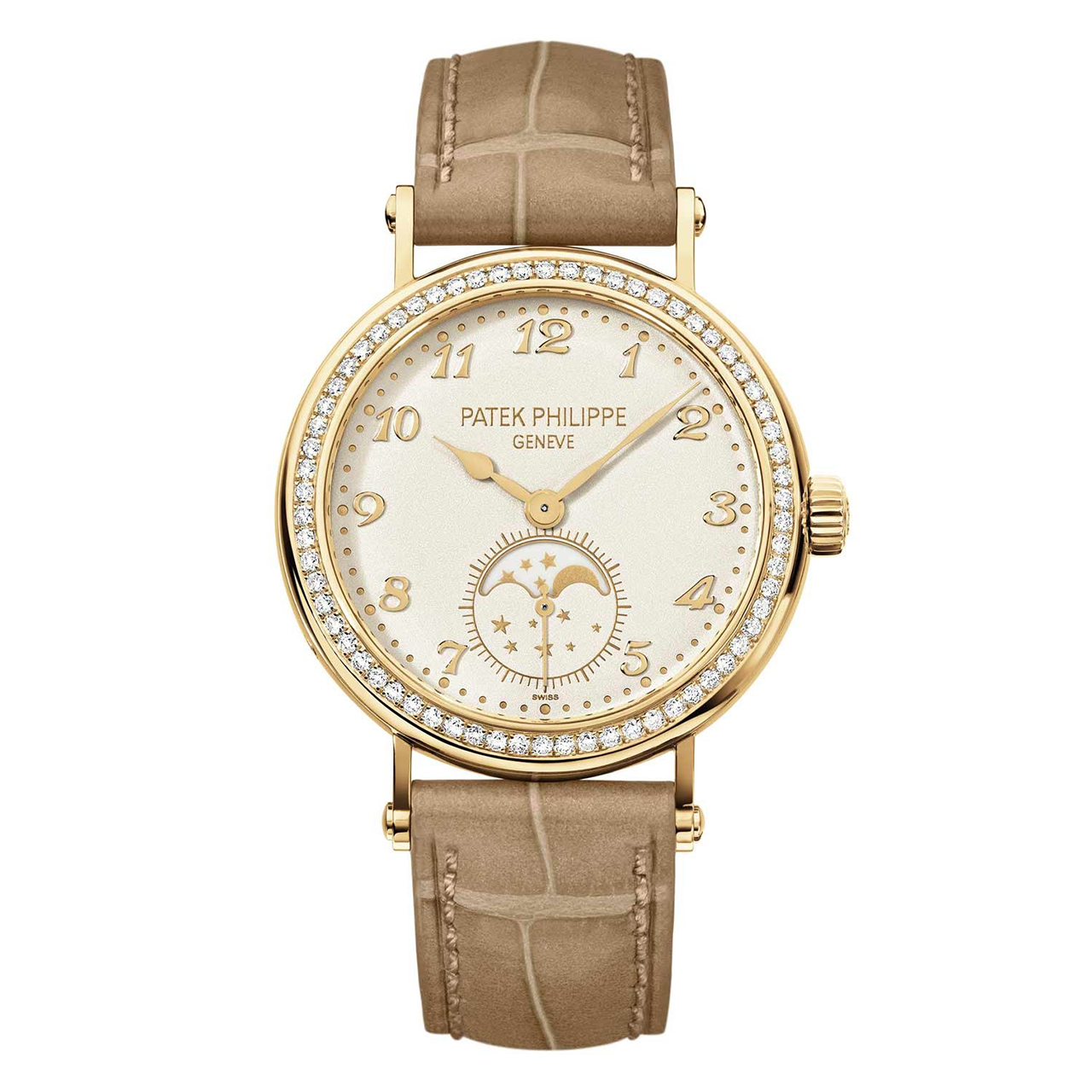 [9.8新]百达翡丽/patekphilippe手动机械女表月相黄金镶钻