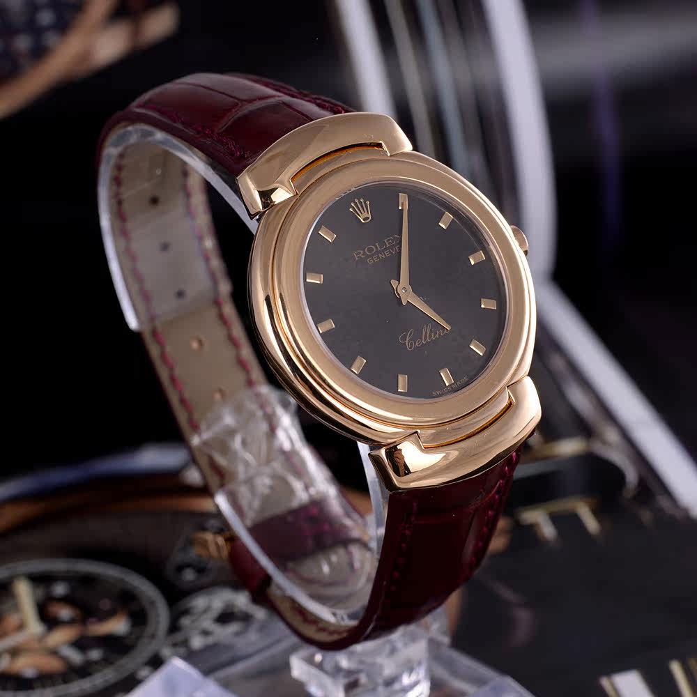 【中古】rolex/劳力士 切利尼系列18k黄金电脑面皮带女表