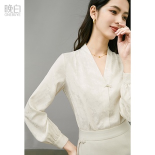 晚白2024新款女装知性优雅气质新中式衬衫女衬衣中国风精致上衣