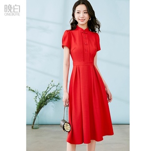 晚白2024夏季新款高级感宴会国风结婚礼服红色裙子新中式连衣裙女