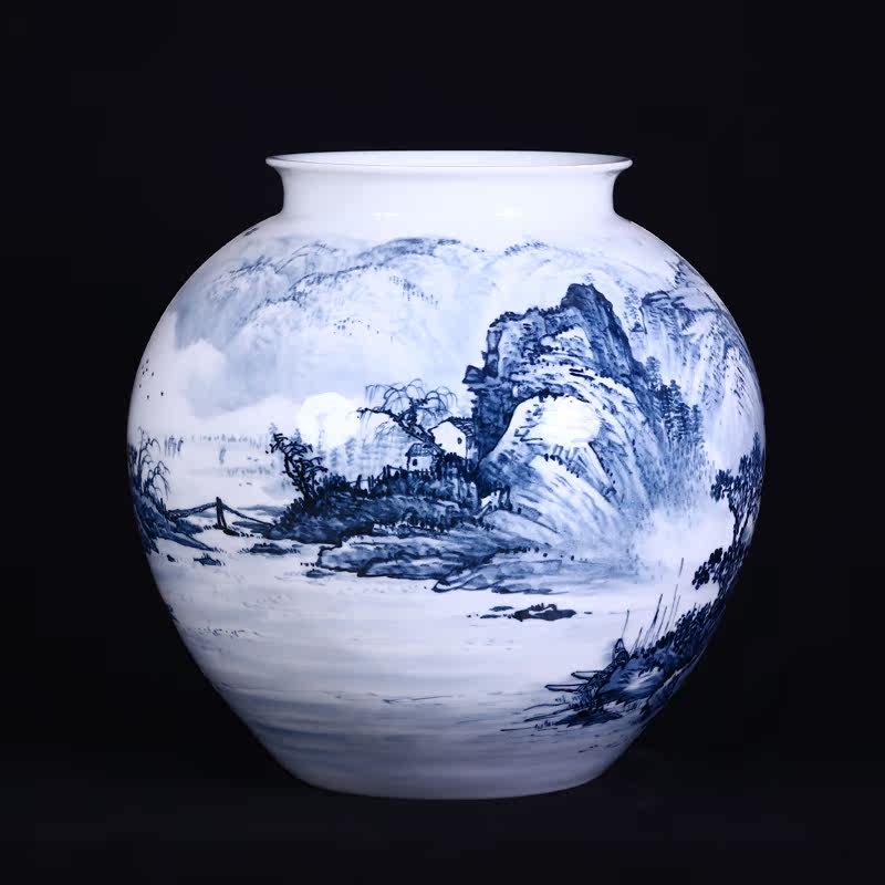 ci170《松壑泉鸣》瓷画口20腹36高37cm张天福江西省工艺美术师