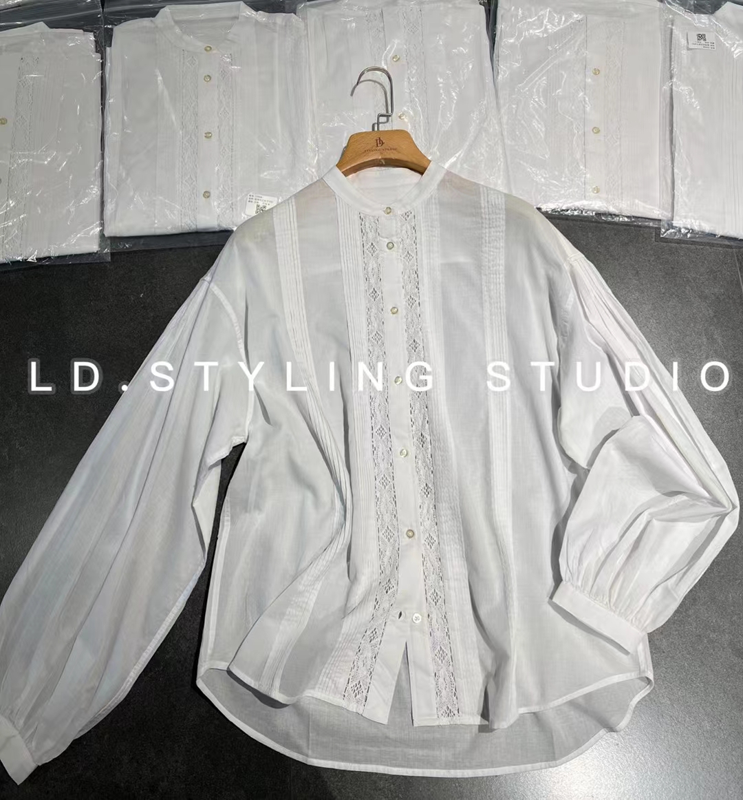 MJ COLLECTION奶白色衬衫女法式精致立领设计感小众镂空韩版衬衣