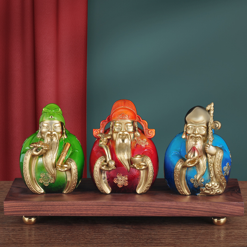 彩铜福禄寿三星摆件一套家居客厅福禄寿送老人长辈祝寿贺寿礼物